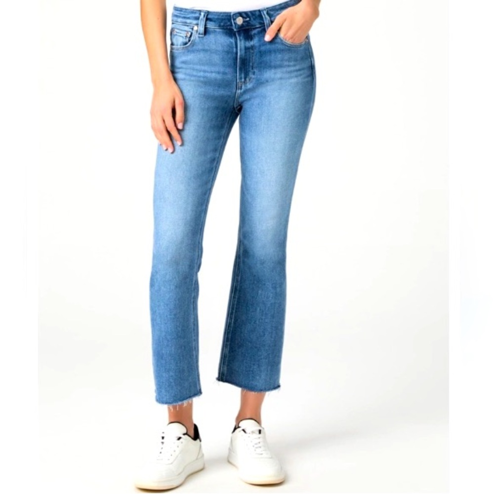 PAIGE Collected Crop Flare Raw Botton Blue Flare Cotton  Blend Jeans Size 29